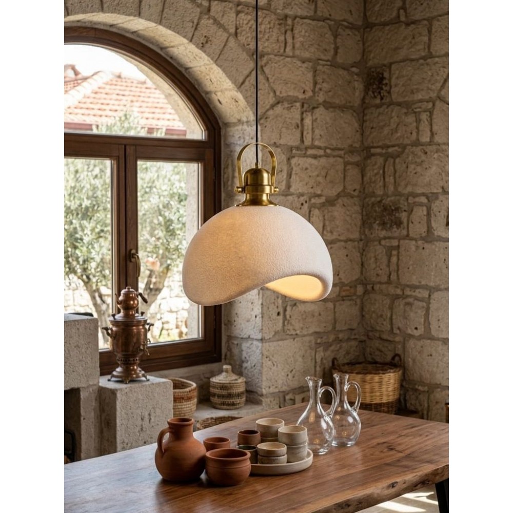 Beton Görünümlü Bohem Tekli Avize 35 CM Eskitme Altın